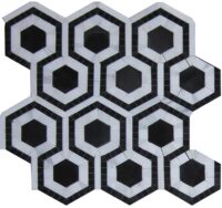 Evo Hex Nero & Asian Statuary 4″ Hexagon Marble Polished Mosaic Tile