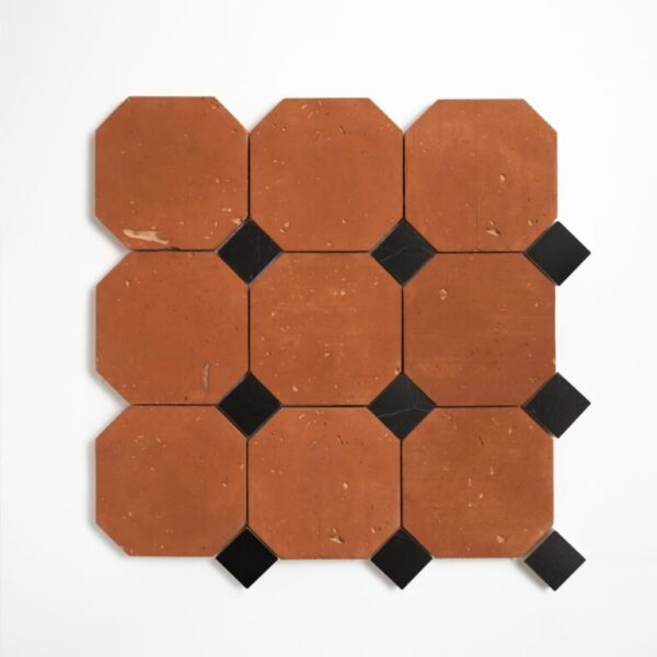 Black, Rustic Terracotta Honed Ottapunto Marble Mosaic